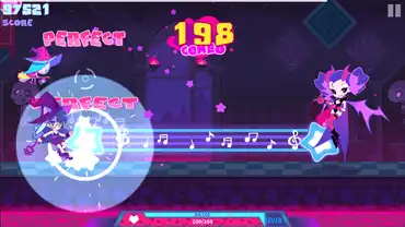 Some typical gameplay perfectly hitting a sustained note with a combo of almost 200.